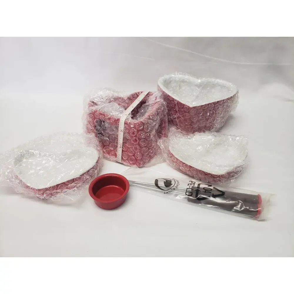 7 Piece Glass Red Heart Fondue Set - Beautiful Lover Set for Chocolate Cheese